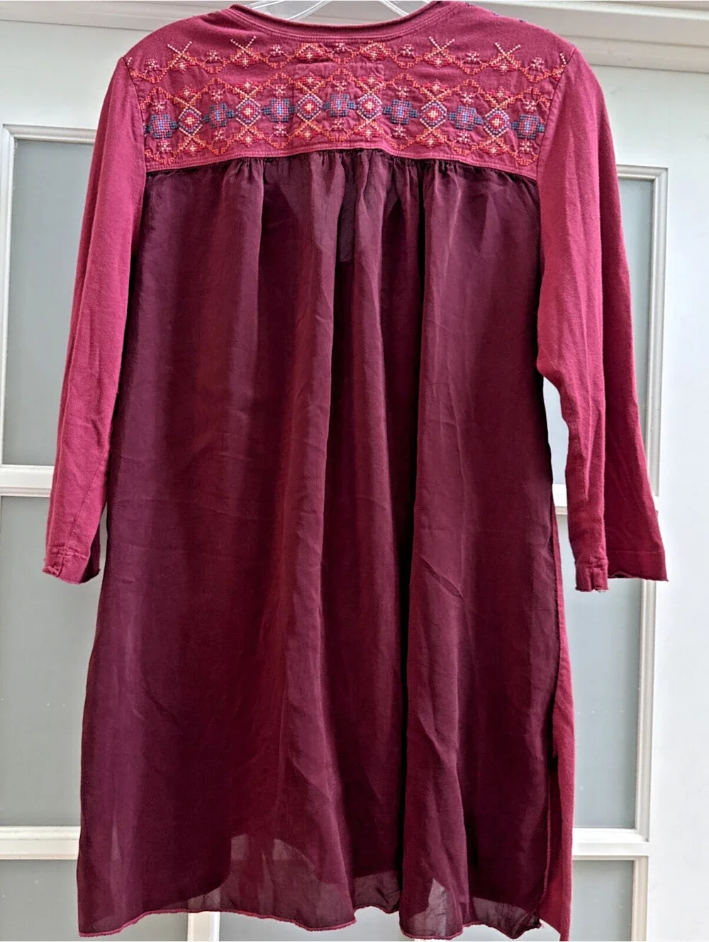 Johnny Was JWLA Boho Floral Embroidered Cotton Polyester 3/4 Sleeve Tunic Top L